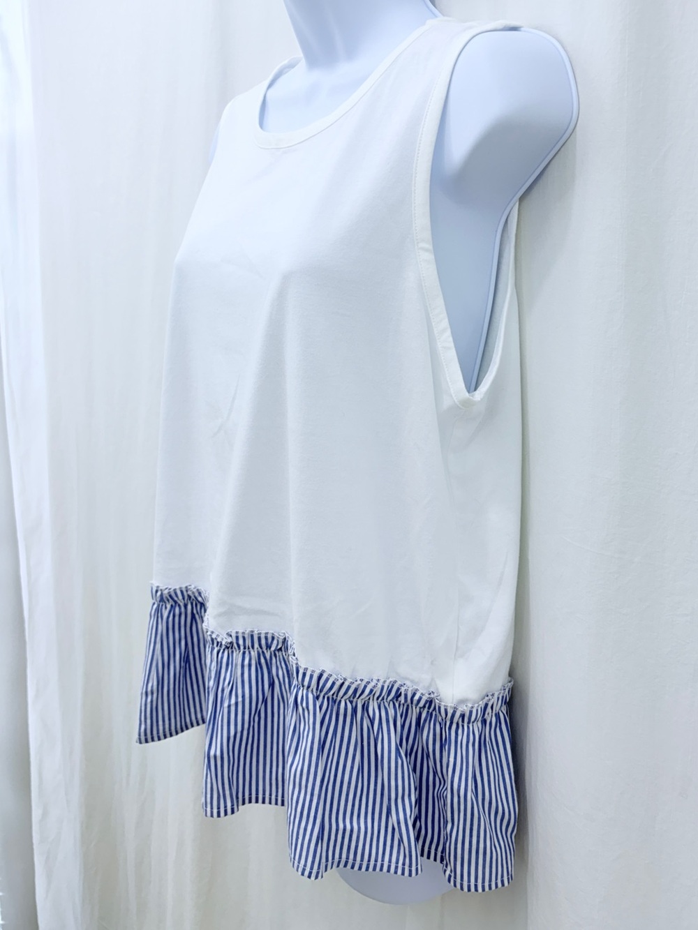 J Crew Blue and White Striped 100% Cotton Peplum T-shirt Tank Size Medium NWT - Picture 5 of 15